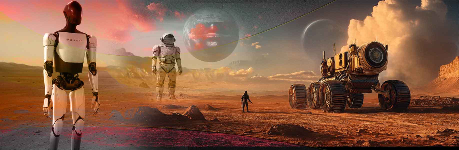 Optimus robots on Mars, powered by Grok AI